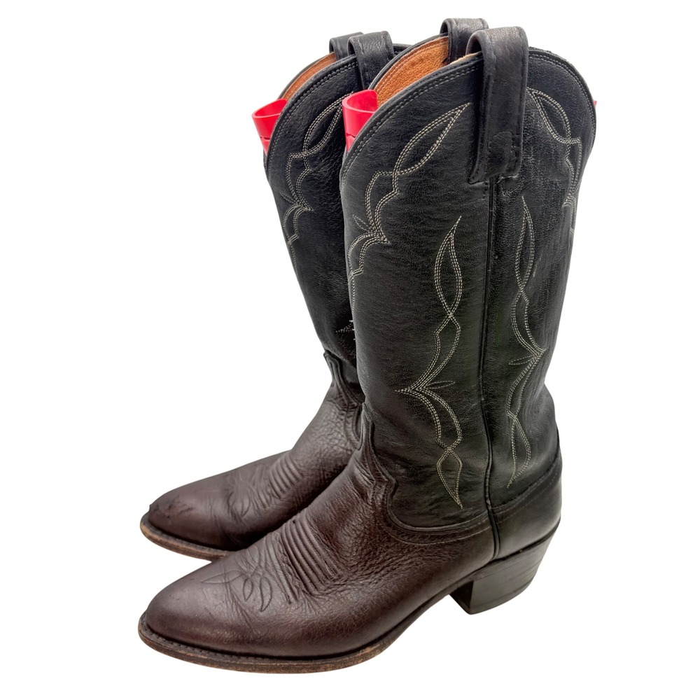 Dan Post Cowboy Boots Men's Black‎ Brown Leather Western Size 8.5D Yellowstone